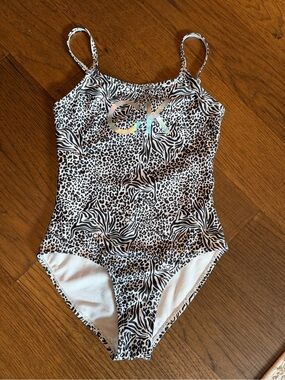 Calvin Klein Black & White Animal-Print One-Piece Swim